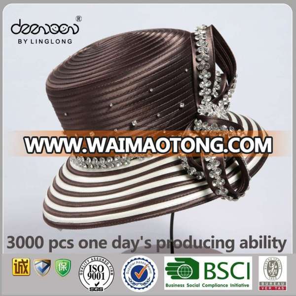 Wide Brim Party Hats For Women Wholesale Lady Satin Ribbon Church Hat